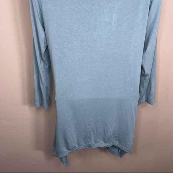 Large Kenar Blue Top 3/4 Sleeve Embroidered Accent Stretch Boho Bohemian - Picture 11 of 13